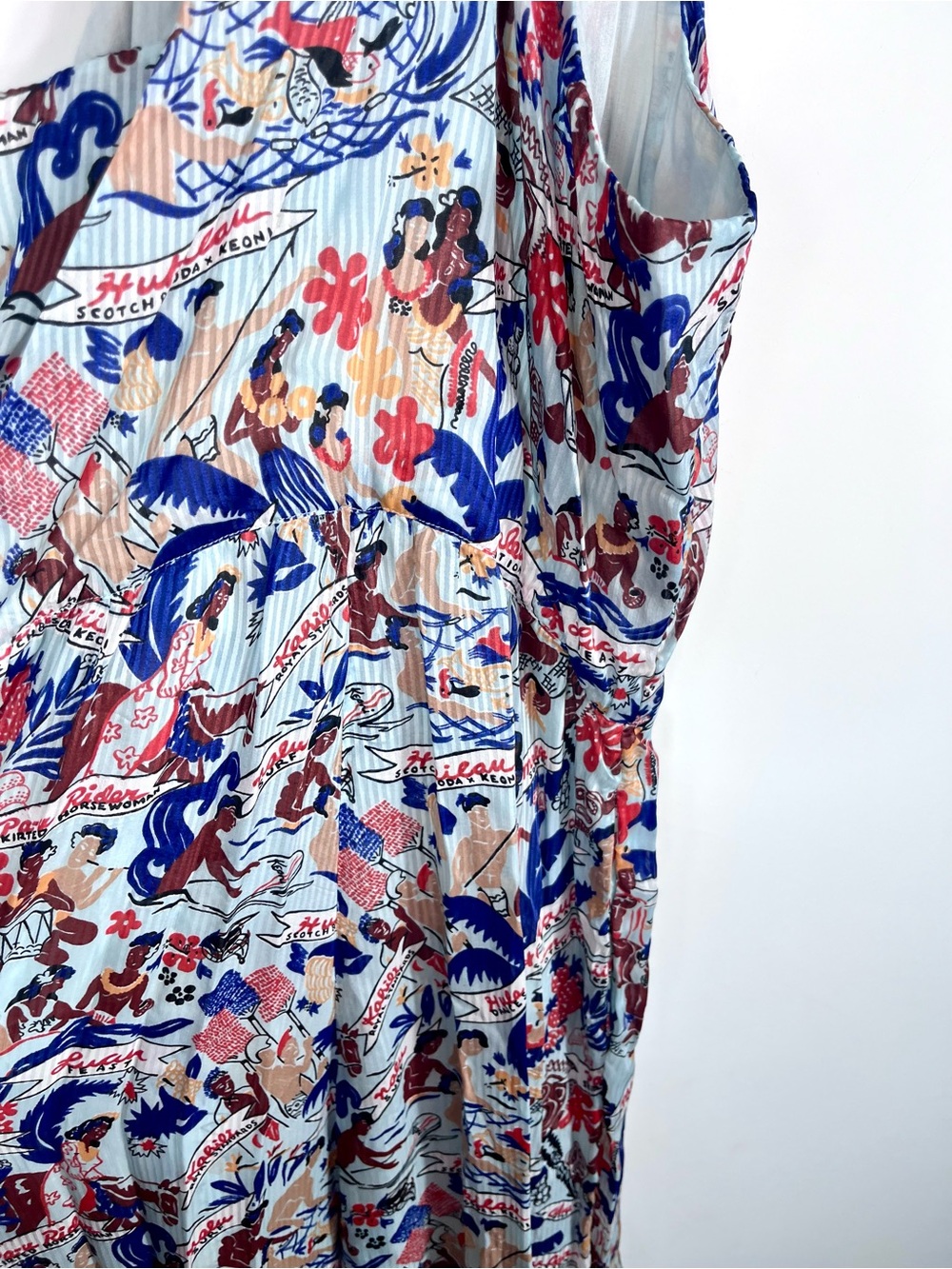 Scotch & Soda x Keoni Hawaii Jumpsuit Women's Large Blue Tropical Wrap Wide Leg - Picture 2 of 12
